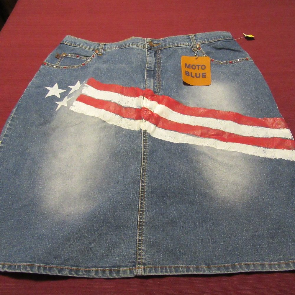 Womens Moto Blue USA America Flag Jean Skirt 19/20